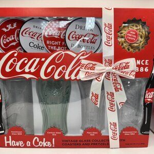 Vintage Coca Cola Assorted Glass Collection With Coasters GIFT SET~